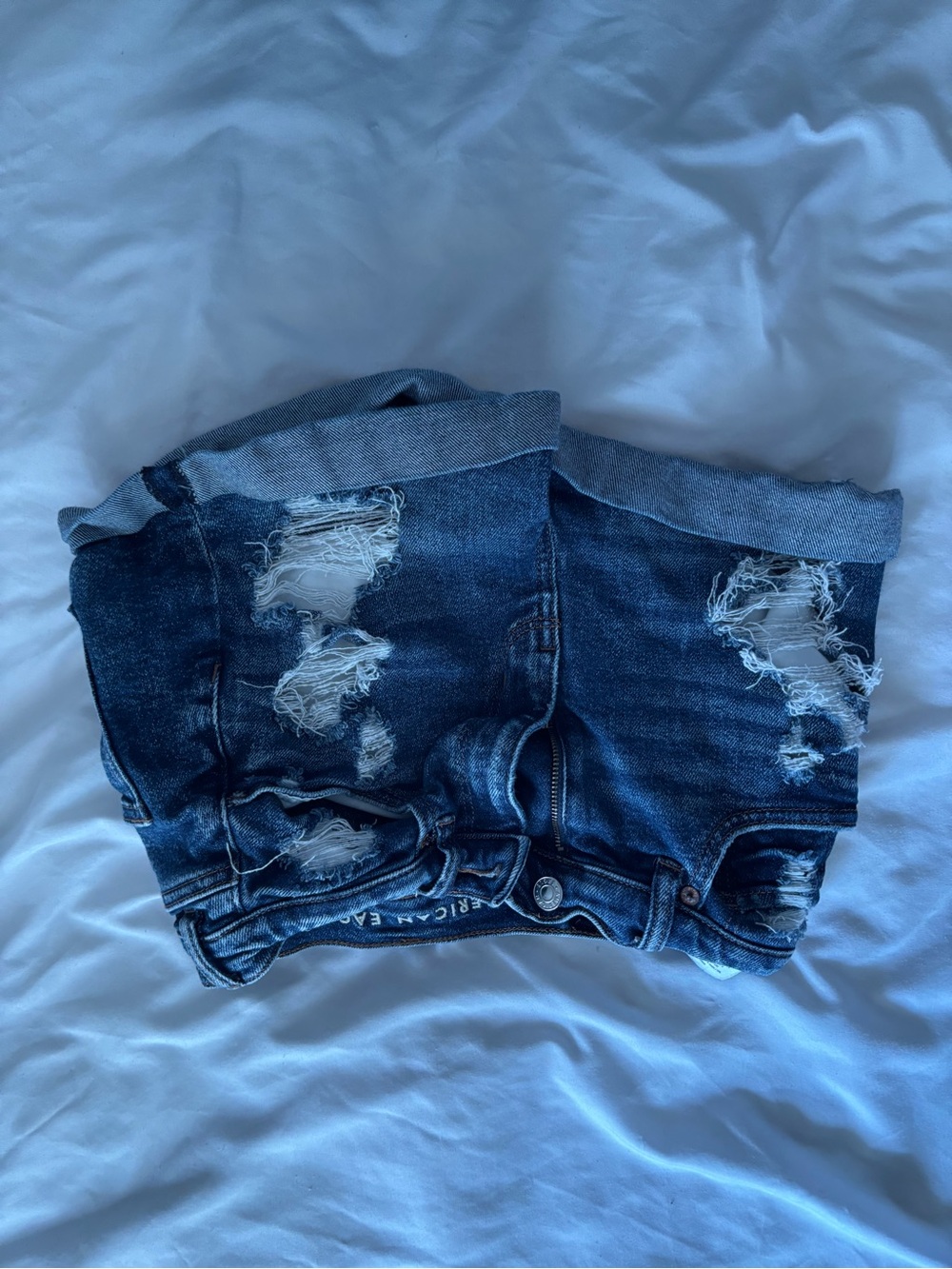 American Eagle Outfitters Dark Blue Distressed Denim Shorts